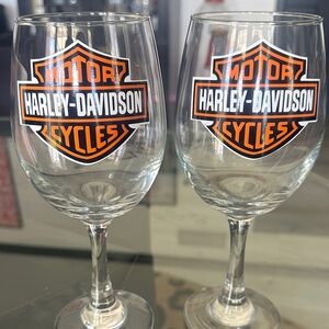 Harley-Davidson Wine Glass Set with Orange and Black Logo